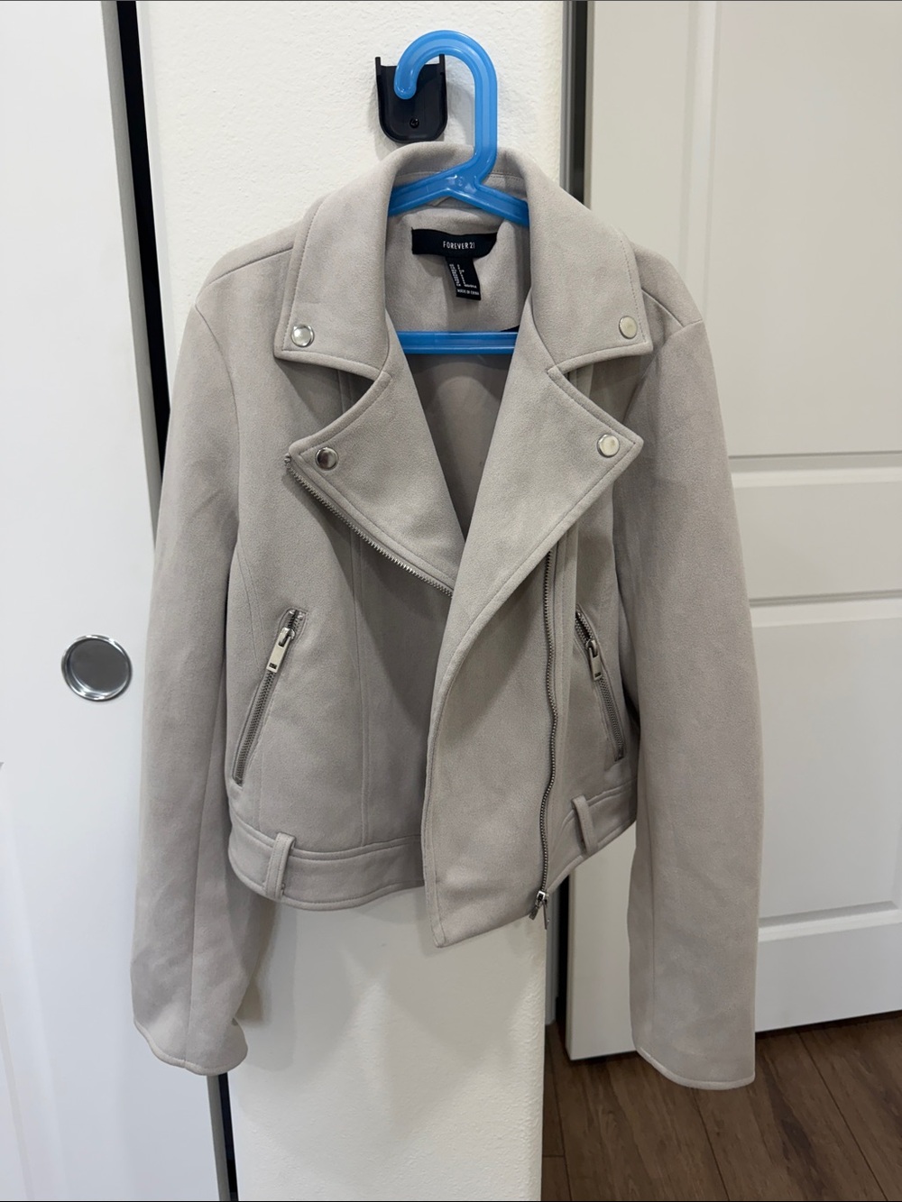 Forever 21 Light Gray Suede-Effect Moto Jacket